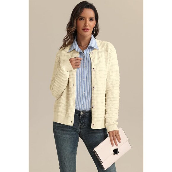 Womens Cotton Cardigan Sweater Long Sleeve Button Cropped Casual Fall Winter - Picture 5 of 6